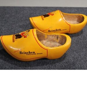 Vintage Heineken Holland Beer Wooden Clogs Yellow Painted Dutch Souvenir Shoes